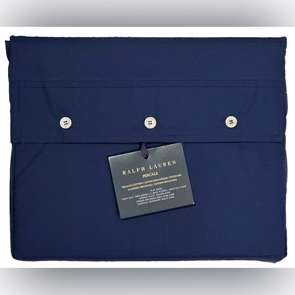 $150 NEW RALPH LAUREN HOME FULL FLAT SHEET ORGANIC COTTON PERCALE HARBOR BLUE